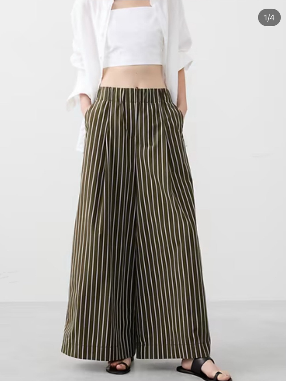 Banana Republic Olive Green White Striped Wide Leg Mid Rise Pants Size M